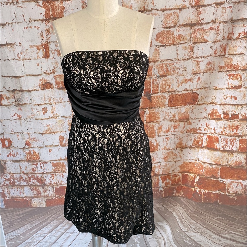 WHBM black lace strapless cocktail dress size 6